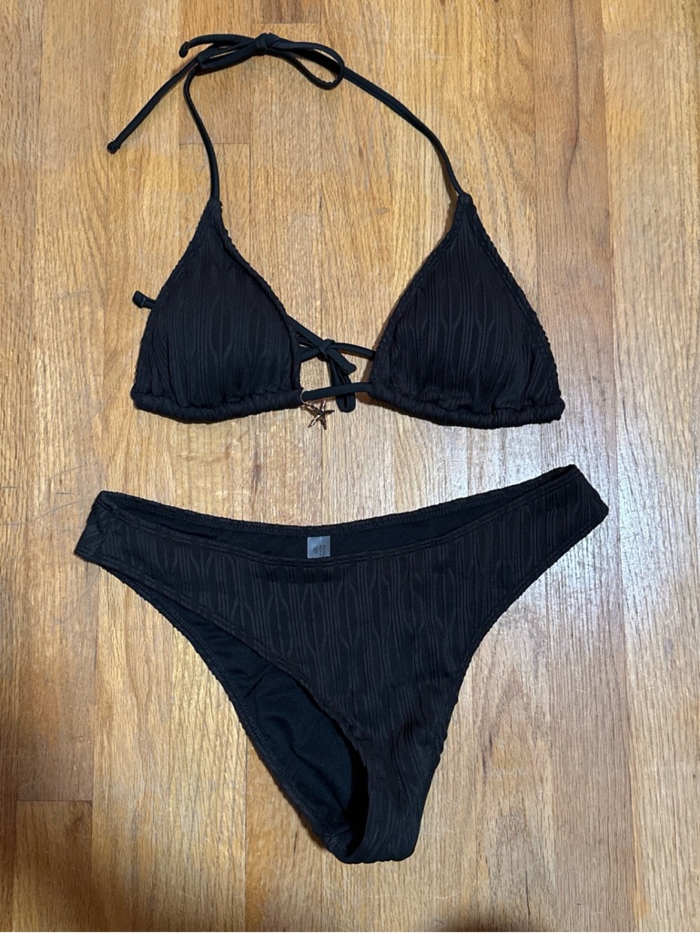 NWOT SHEIN Black Textured Triangle Bikini Set